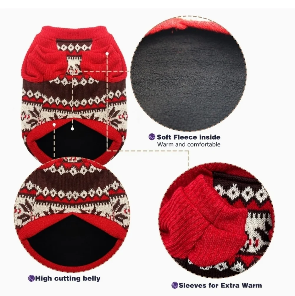 cyeollo Christmas Snowflake Ugly Xmas Dog Sweaters with Fleece Lining Size L